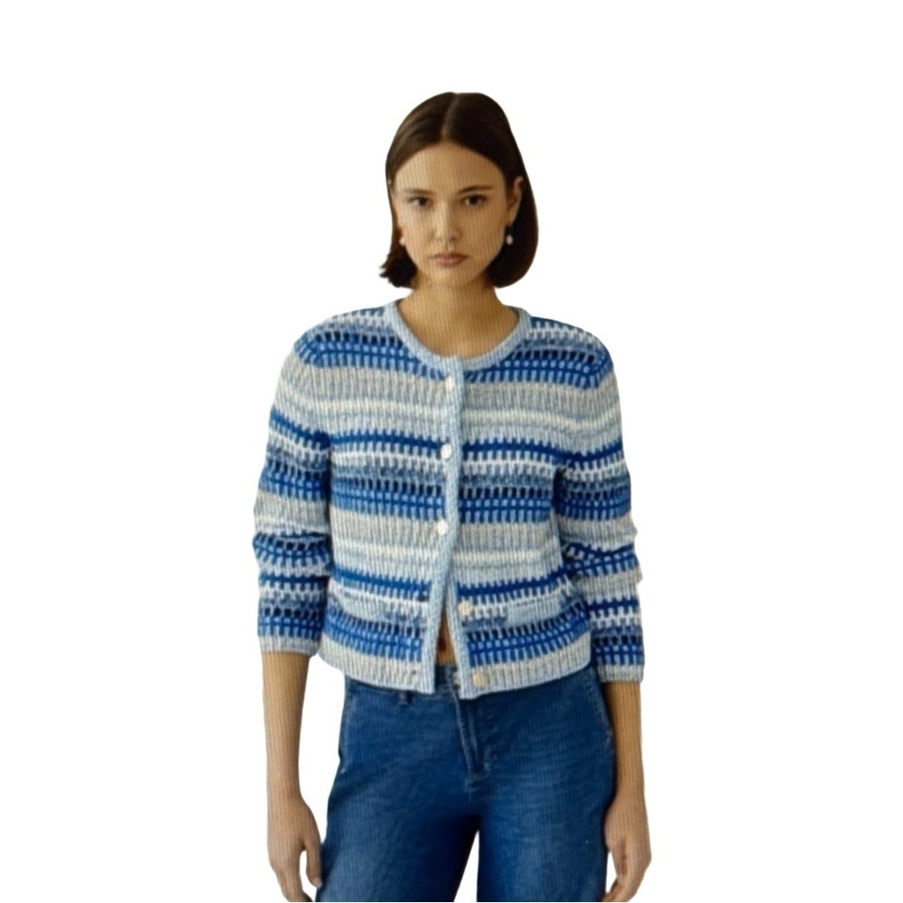 Striped Blue and Cream Women's Cardigan